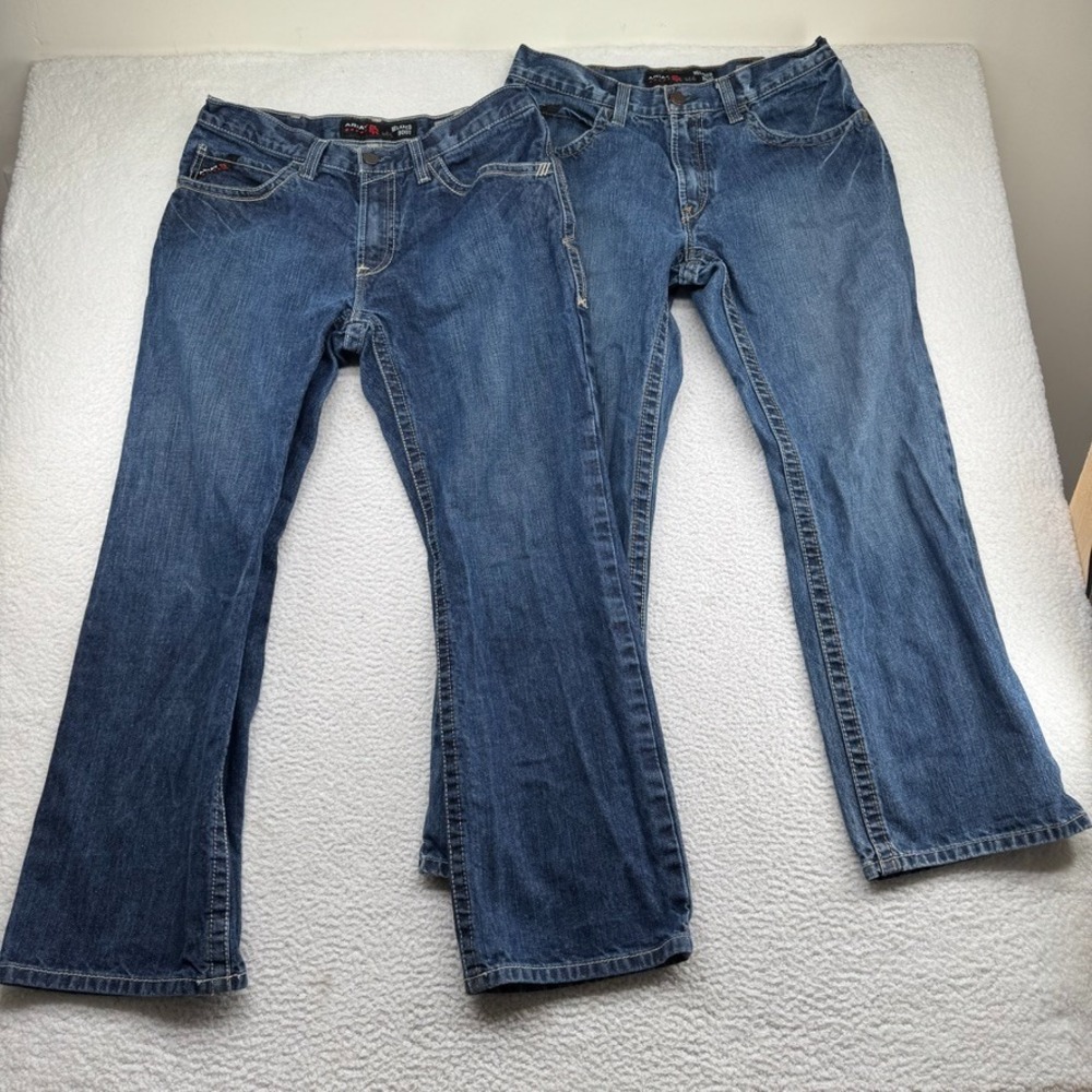 LOT OF 2 Ariat FR M4 Relaxed Boot Jeans Mens 32x30 Dark Medium Wash Cat 2 Denim